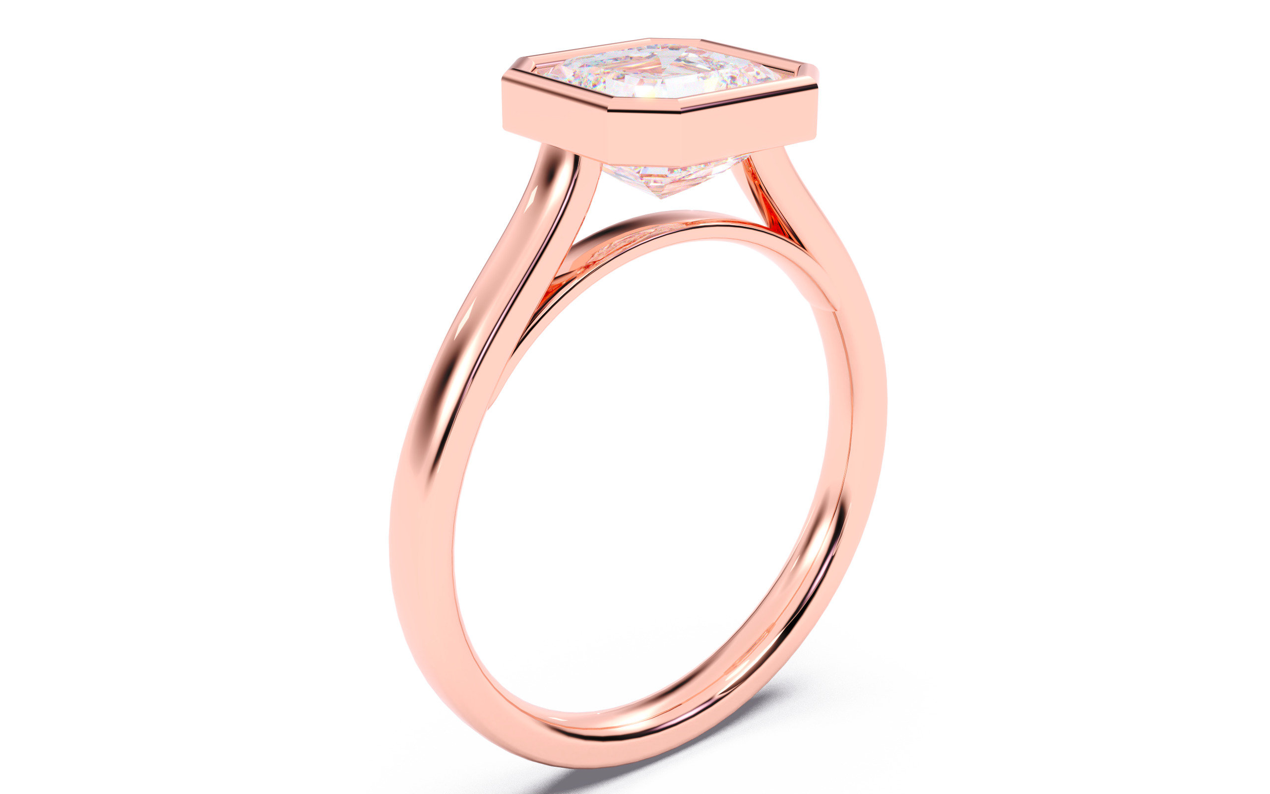 Asscher Diamond Bezel Setting Solitaire Diamond Ring 3D print model_9