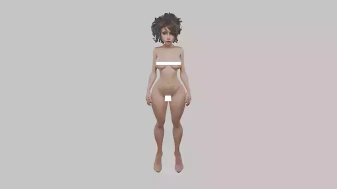 Realistic  Brunette Teen female Busty breast nude girl Low-poly 3D model