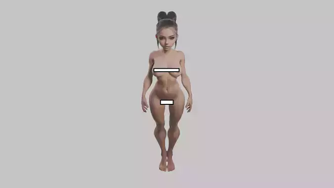 Realistic  Brunette Busty Teen 19-year-old female nude breast Low-poly 3D model