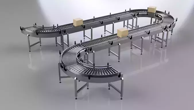 Roller Conveyor Belt 3D Model Assembly