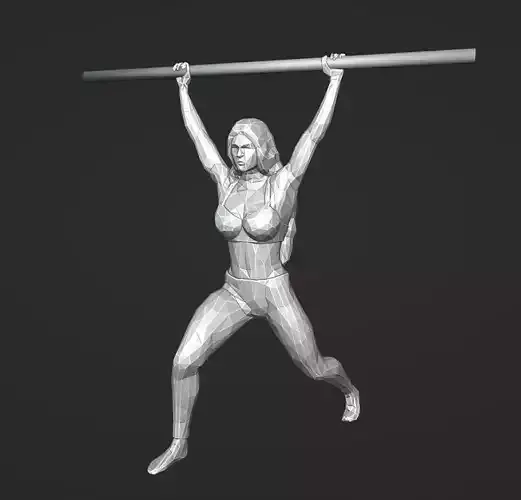 Lowpoly Split Jerk Female 01 Weightlifting 3D print model