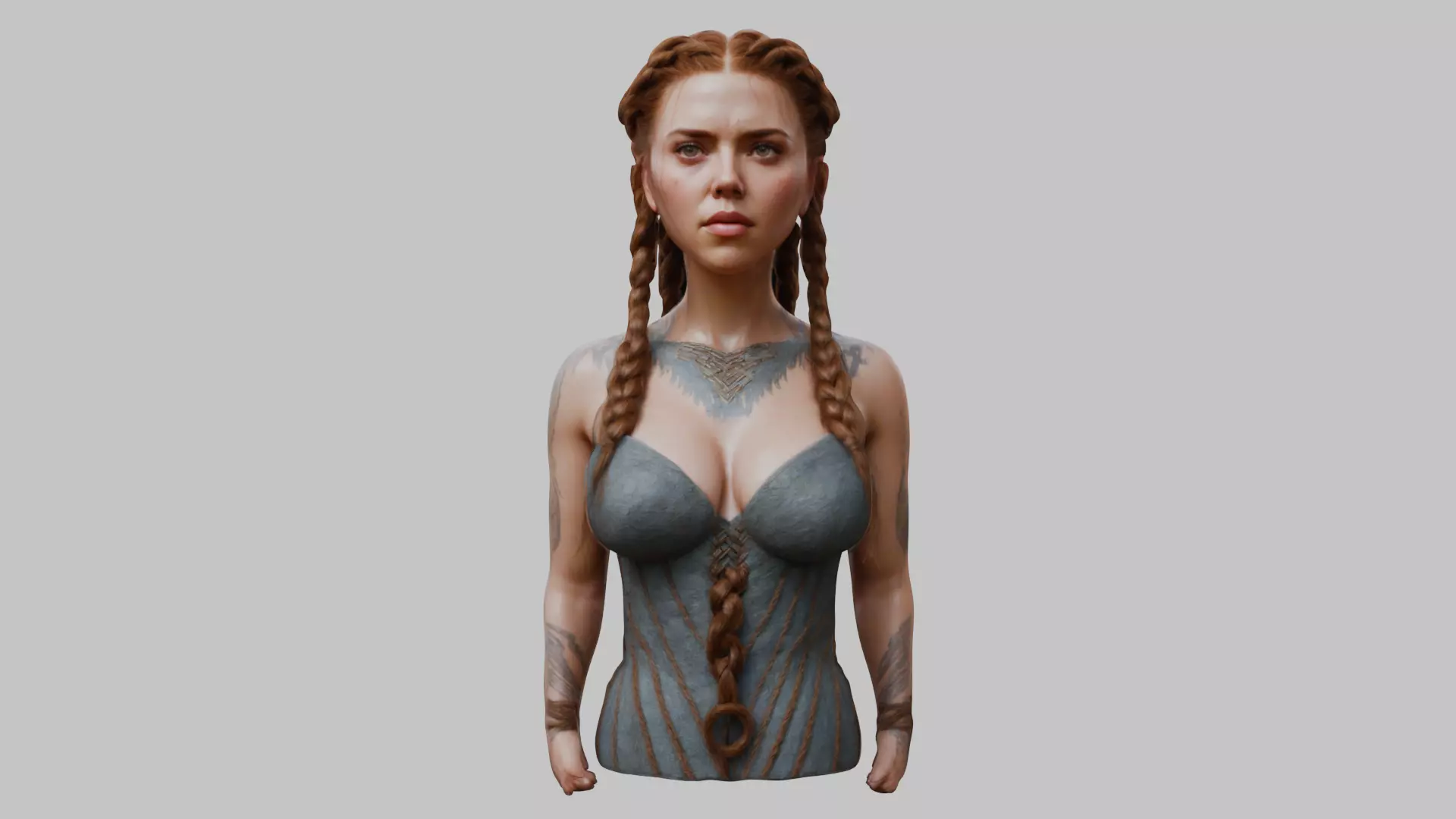 Medieval Fantasy Scarlett Johansson Woman Head Bust Low-poly 3D model