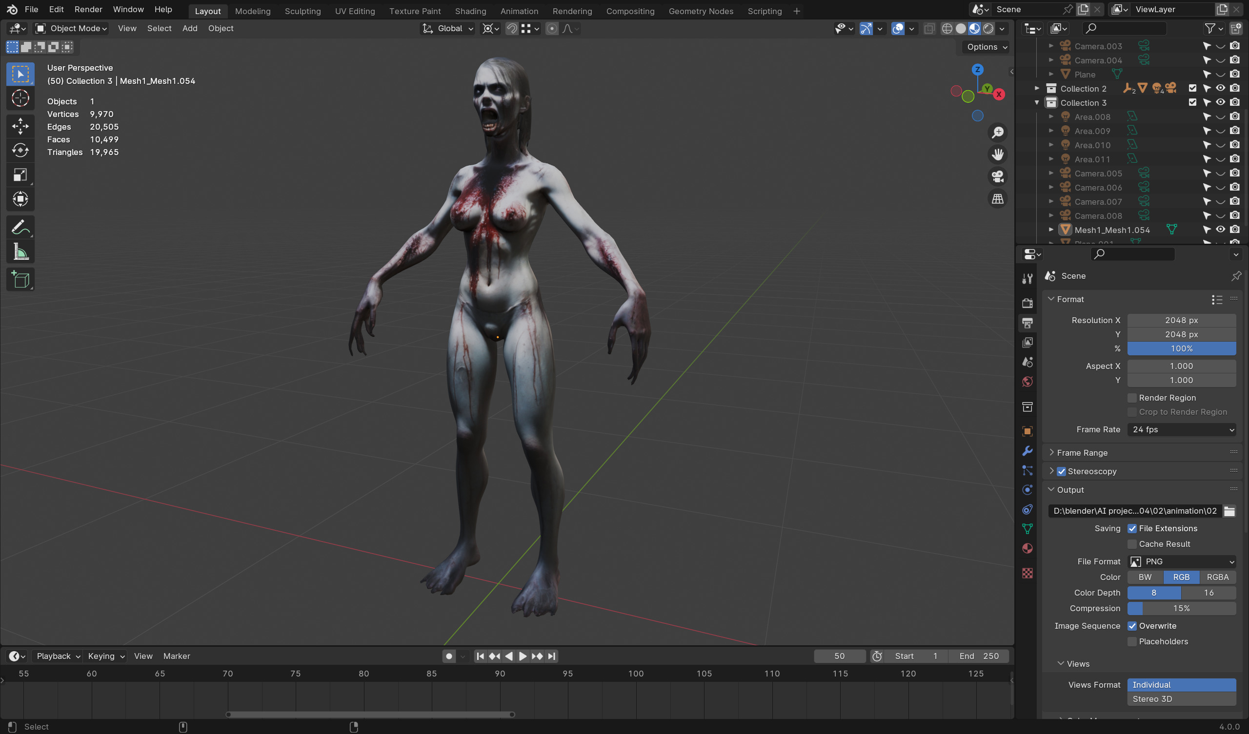 Female Zombie - Low Poly Rigged Animated Low-poly 3D model_4