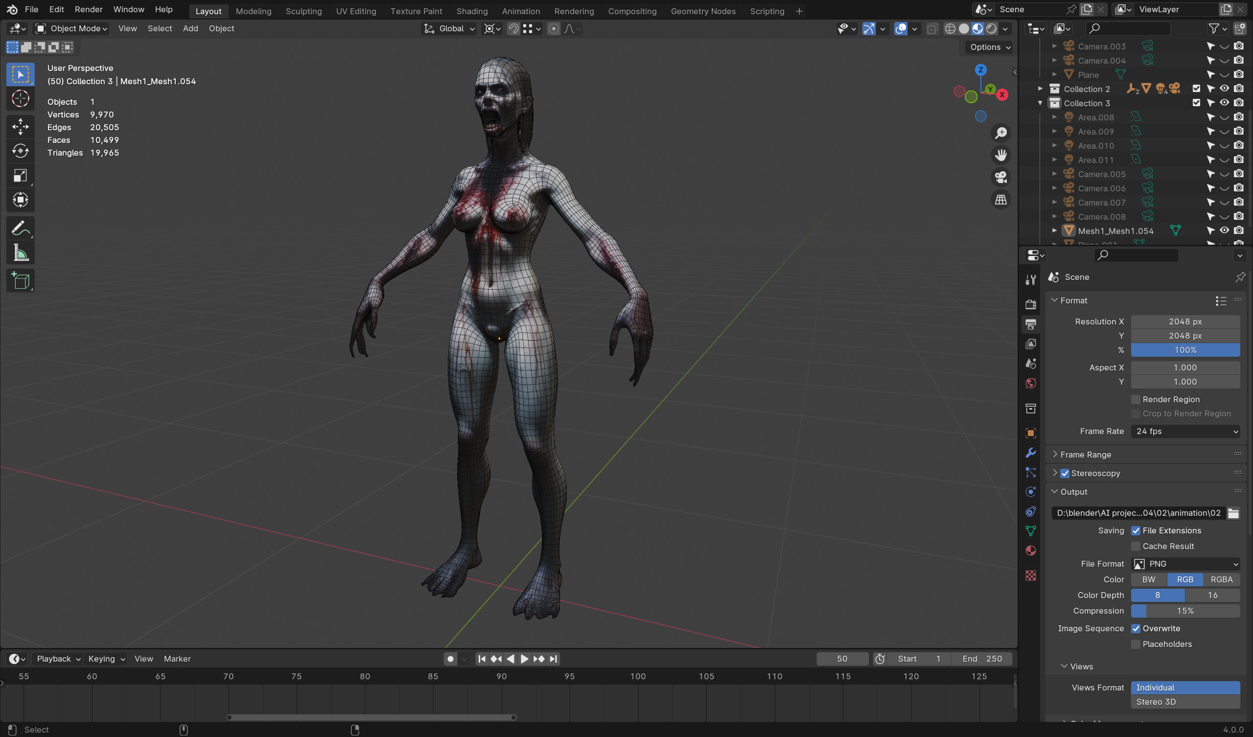 Female Zombie - Low Poly Rigged Animated Low-poly 3D model_5