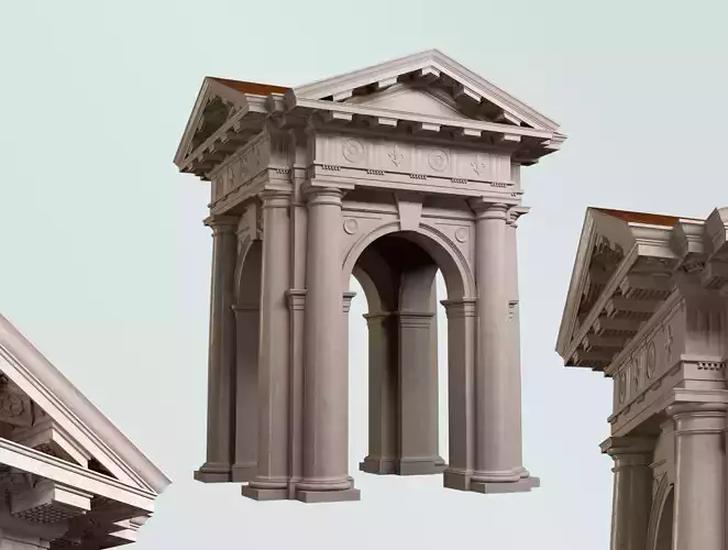 Arched portico in Doric mutulary column order gazebo 3D model