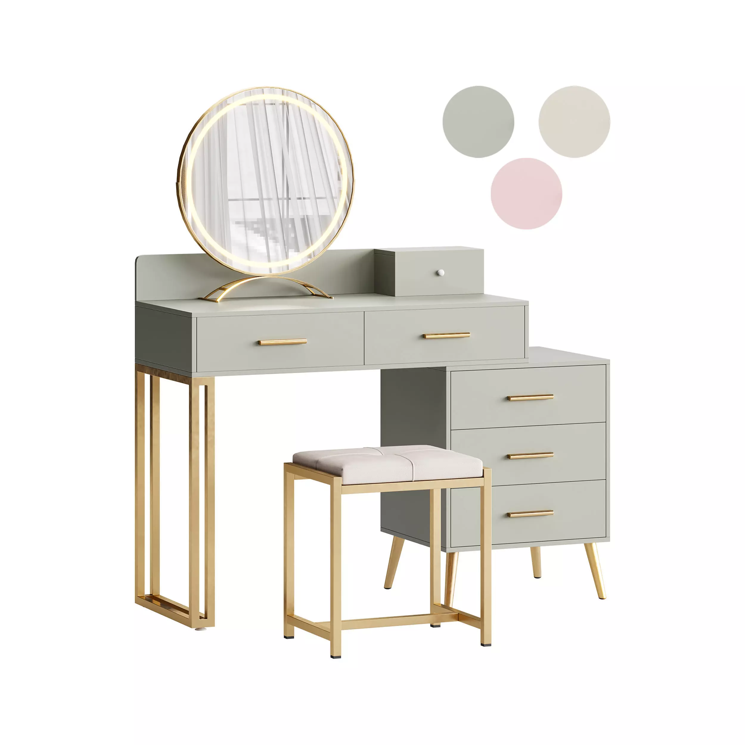 Bureau de coiffeuse avec tabouret et miroir DEL Grosmark 3D model