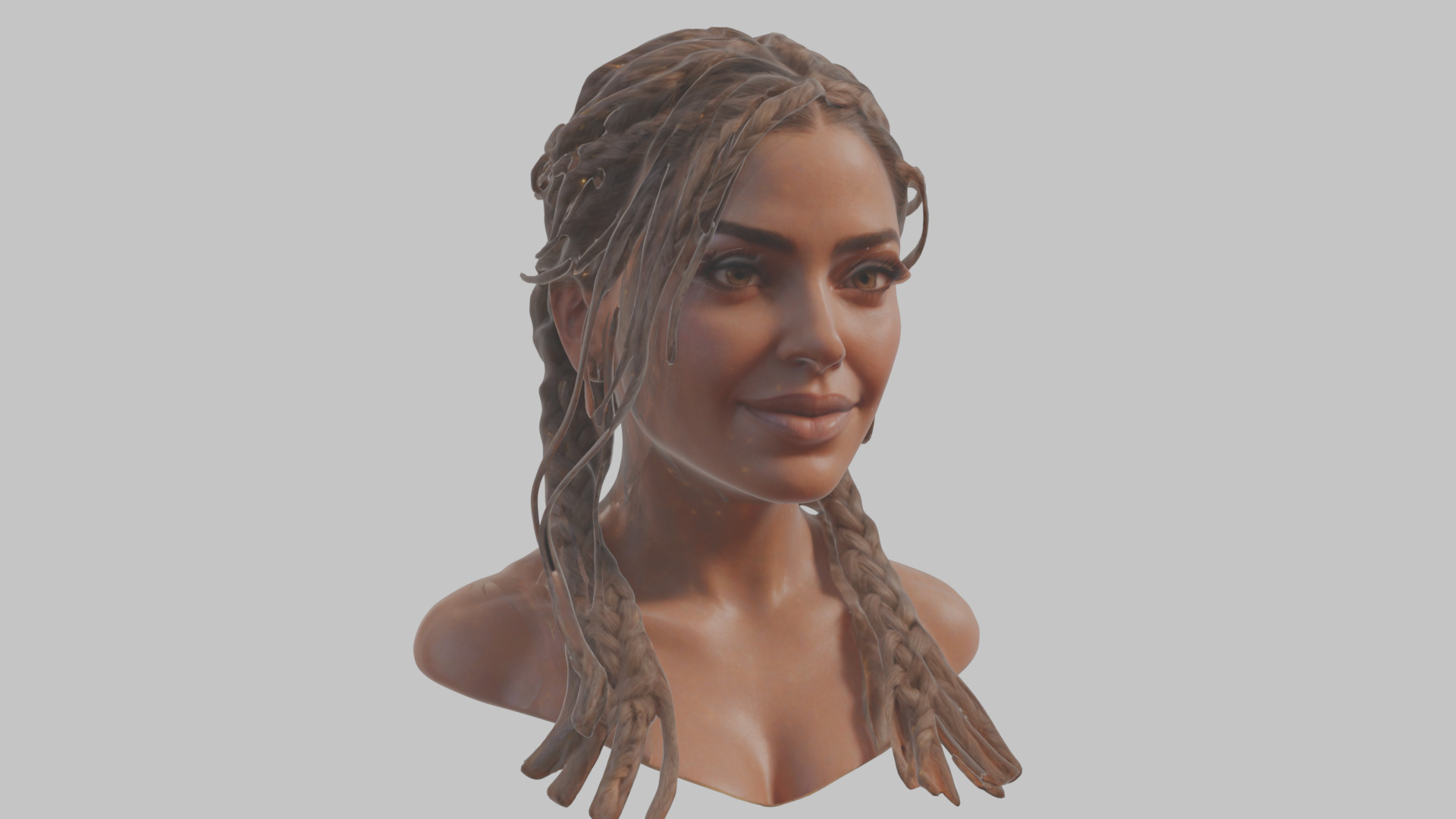 Fantasy Female Latina Woman Cute Girl Character Head Bust Sculpt Low-poly 3D model_8