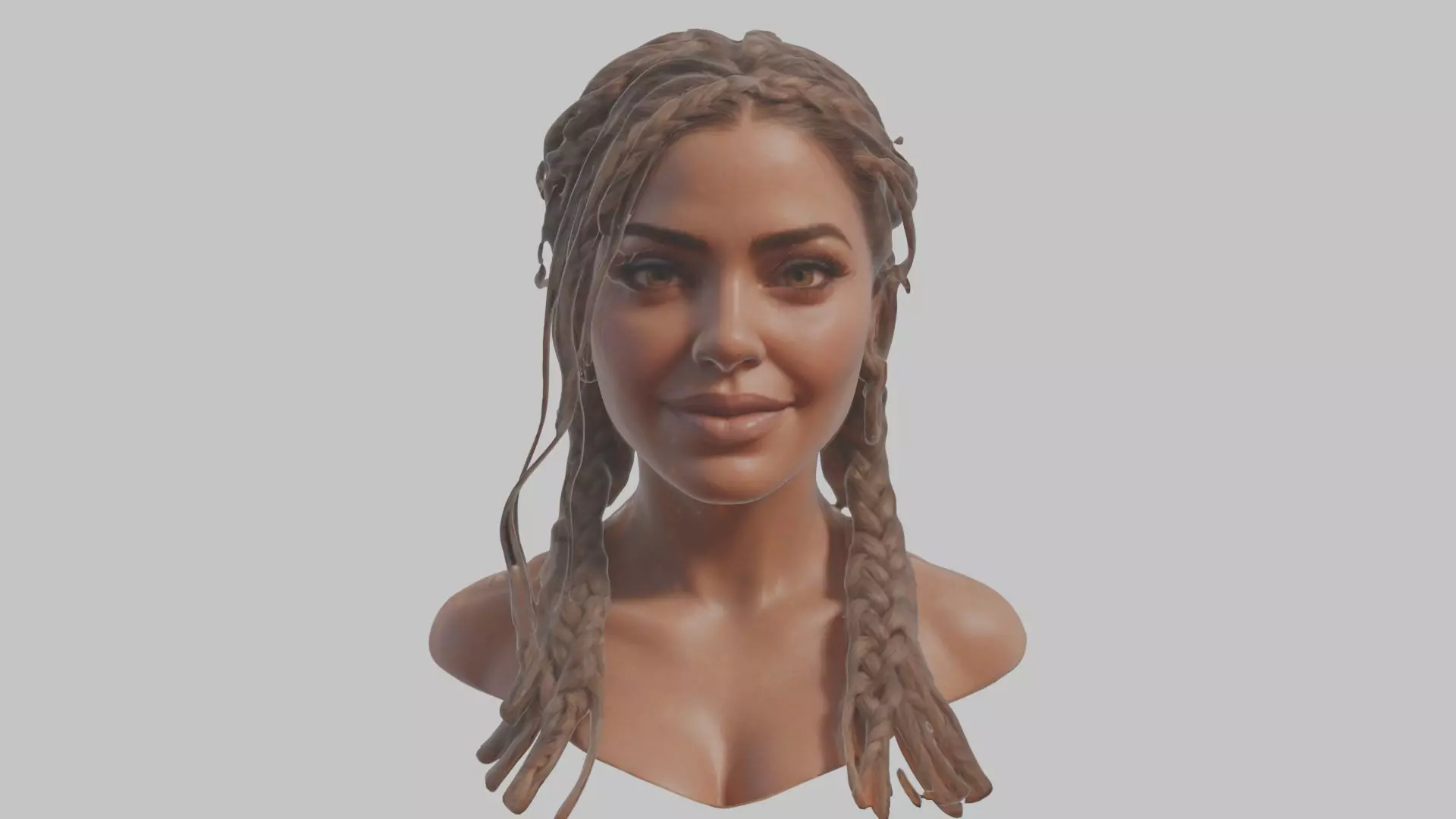 Fantasy Female Latina Woman Cute Girl Character Head Bust Sculpt Low-poly 3D model_0
