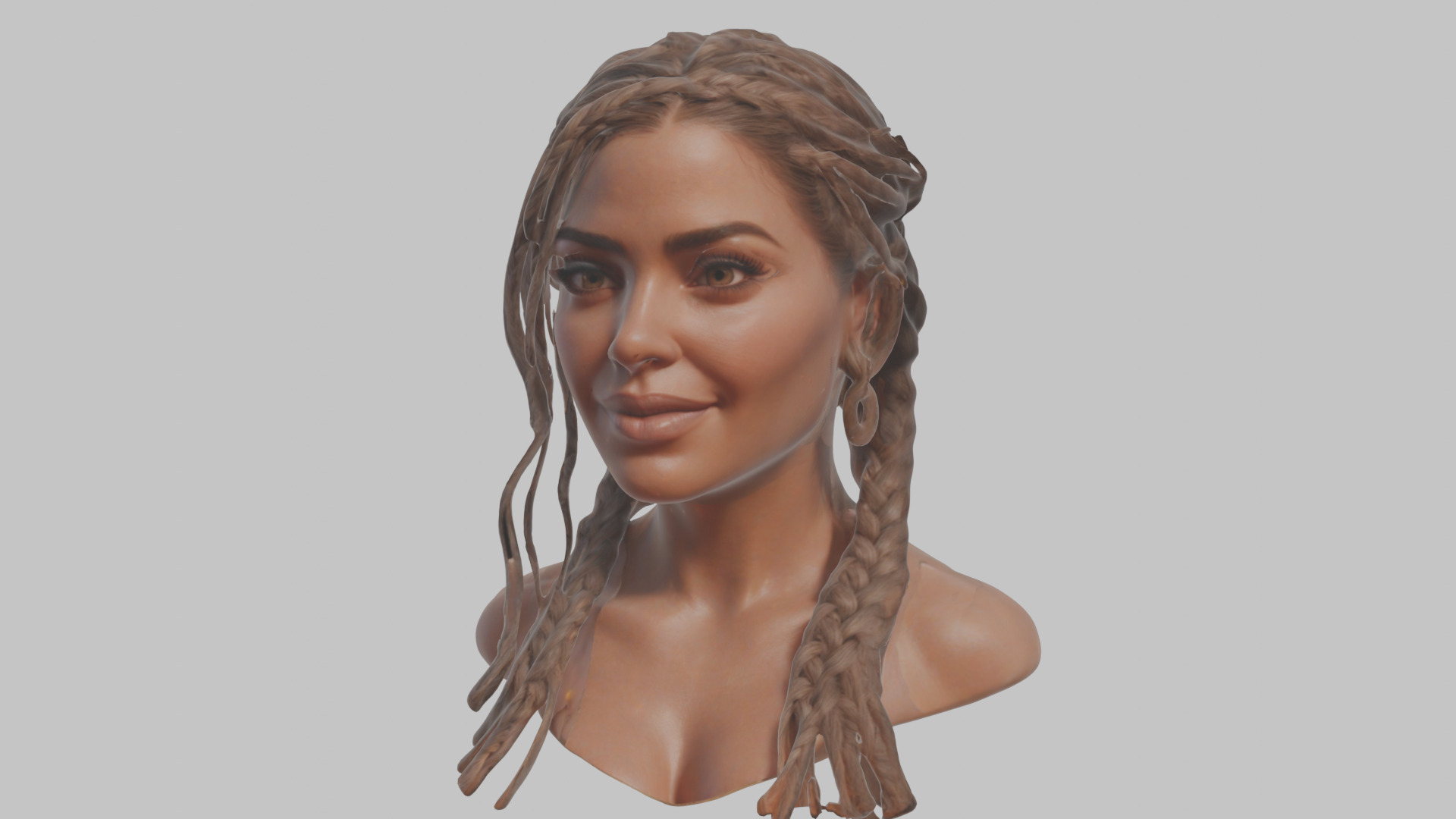 Fantasy Female Latina Woman Cute Girl Character Head Bust Sculpt Low-poly 3D model_7