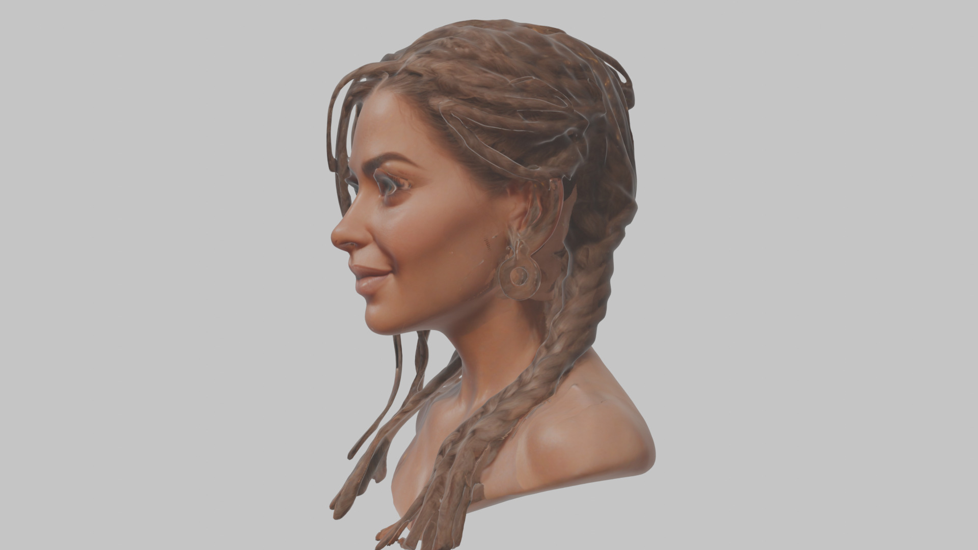 Fantasy Female Latina Woman Cute Girl Character Head Bust Sculpt Low-poly 3D model_5