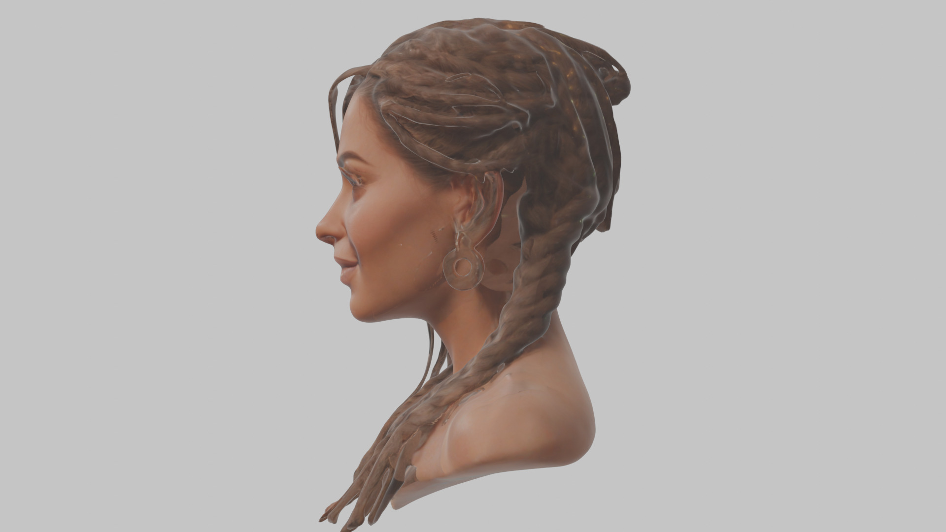 Fantasy Female Latina Woman Cute Girl Character Head Bust Sculpt Low-poly 3D model_4