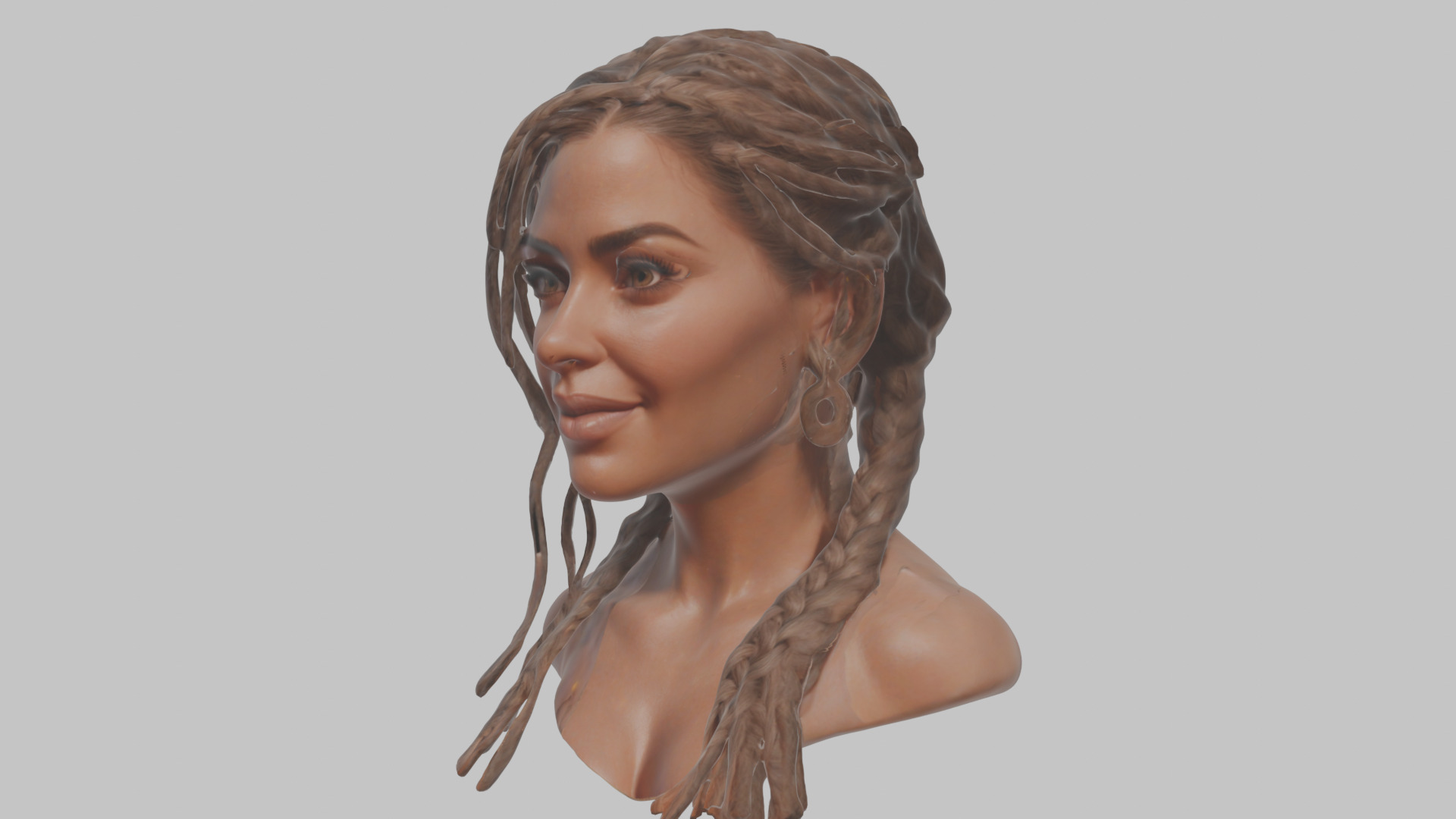 Fantasy Female Latina Woman Cute Girl Character Head Bust Sculpt Low-poly 3D model_6