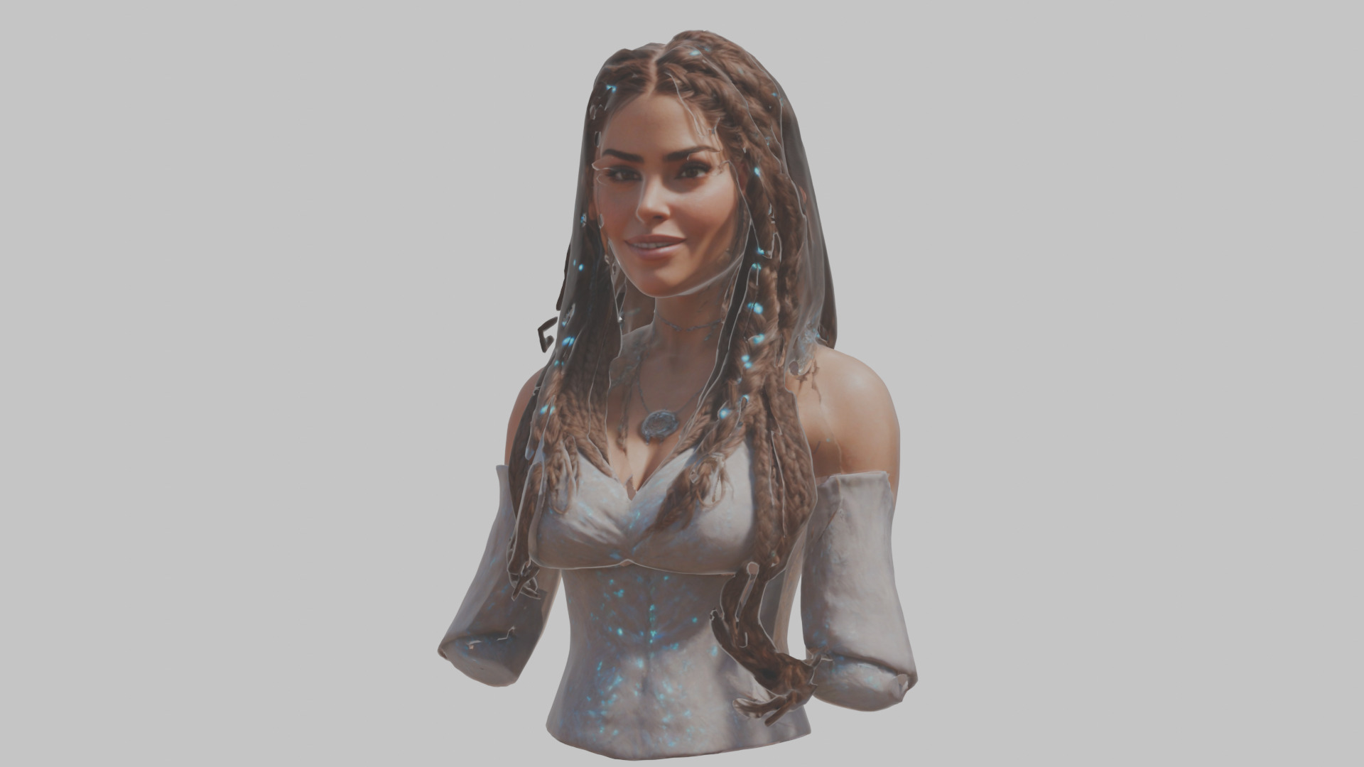 Cute Latina Female Woman Bust Low-poly 3D model_7