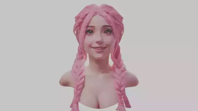 Female Fantasy Anime Pink Teen Girl Character Head Bust