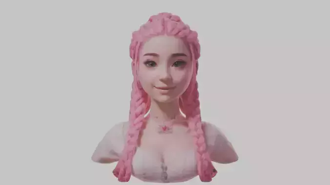 Cute Female Fantasy Anime Pink Teen Girl Character Head Bust