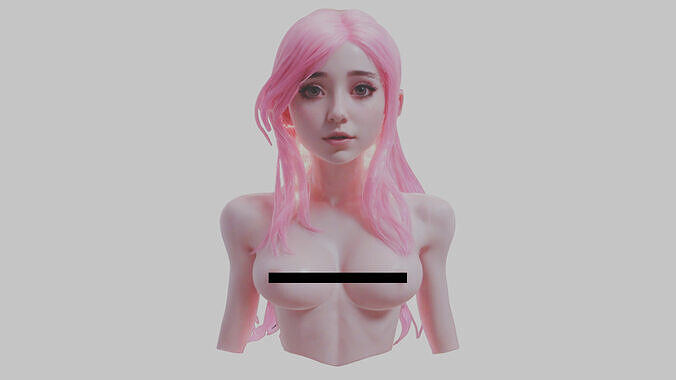 Young Female Teen Woman Breast Nude Head Bust Low-poly 3D model