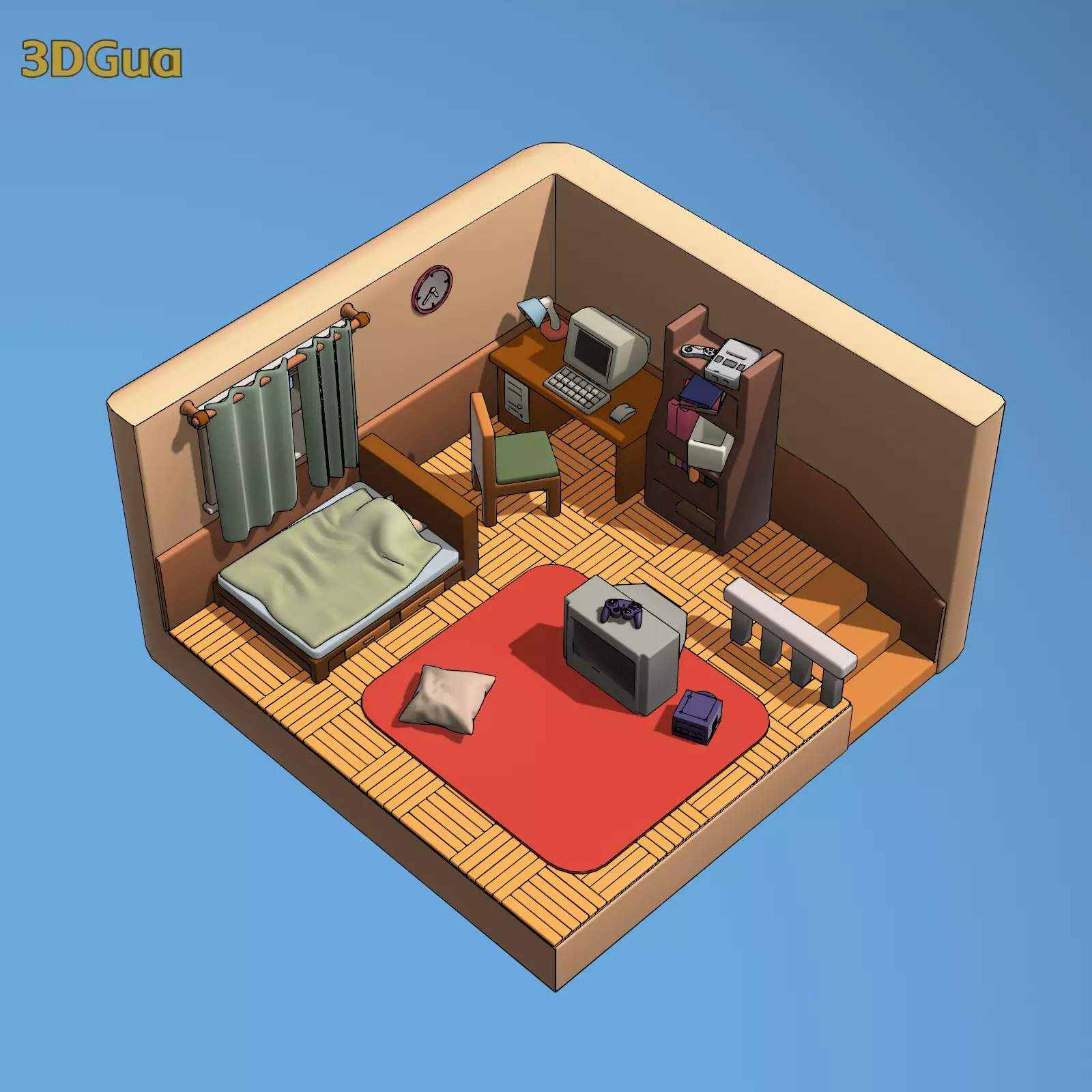 Retro game themed room 3D print model