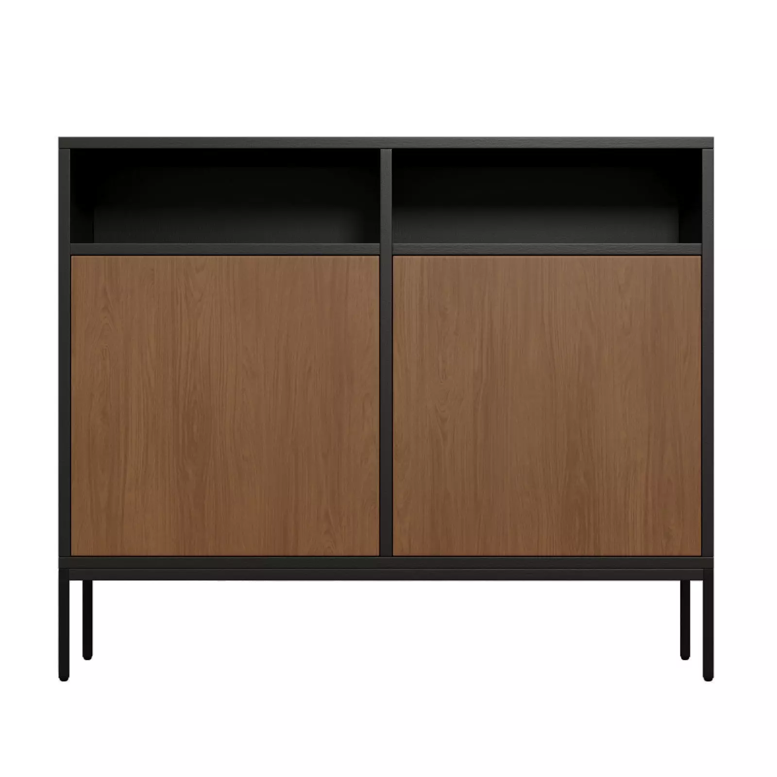Two-door Black and Walnut Wooden Buffet Low-poly 3D model