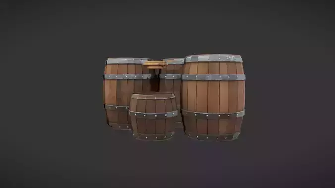 set of wooden barrels