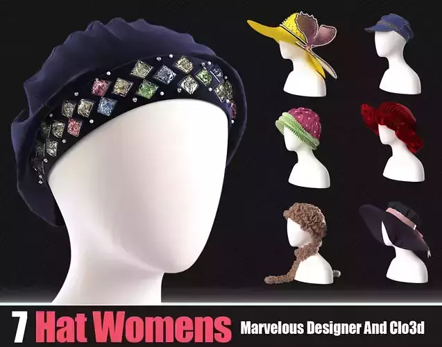  7 Womens Hats  In Marvelous Designer Vol 01   