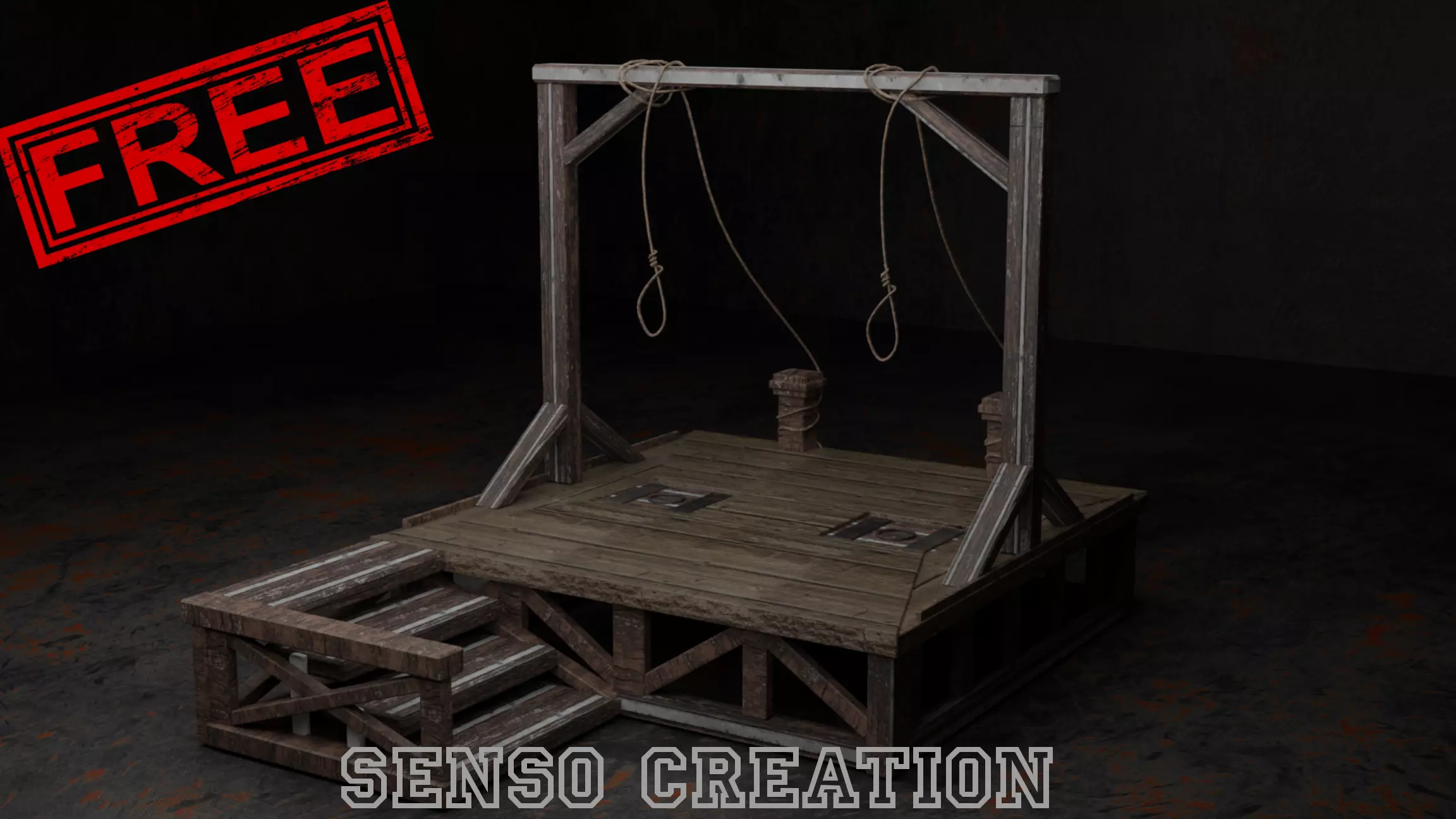 Medieval Gallows Free low-poly 3D model_0