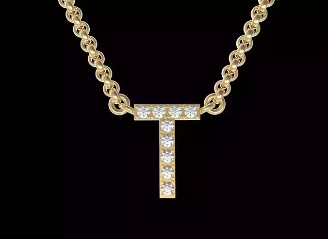 T Letter Pendant Necklace 3D print model