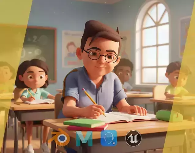 Cartoon Smart Boy with Glasses Cute Stylized kid