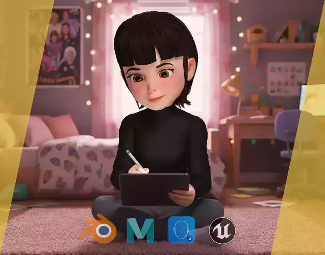 Charming Stylized Cartoon Toon Girl Rigged Character