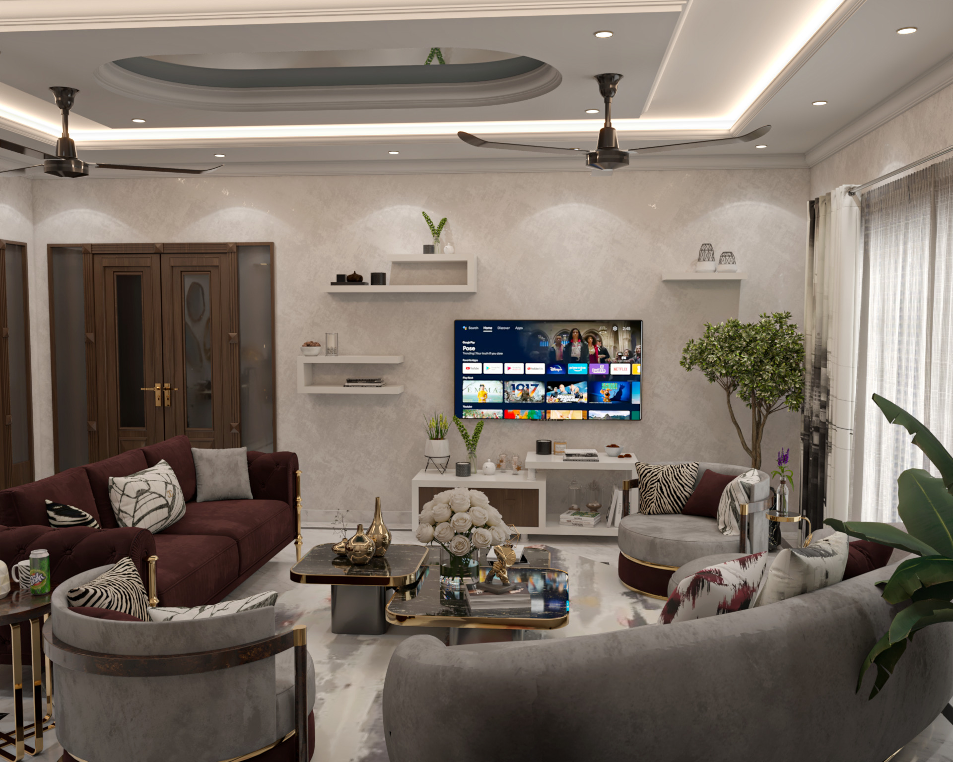 living room interior design in 3d model in sketchup  Low-poly 3D model_1