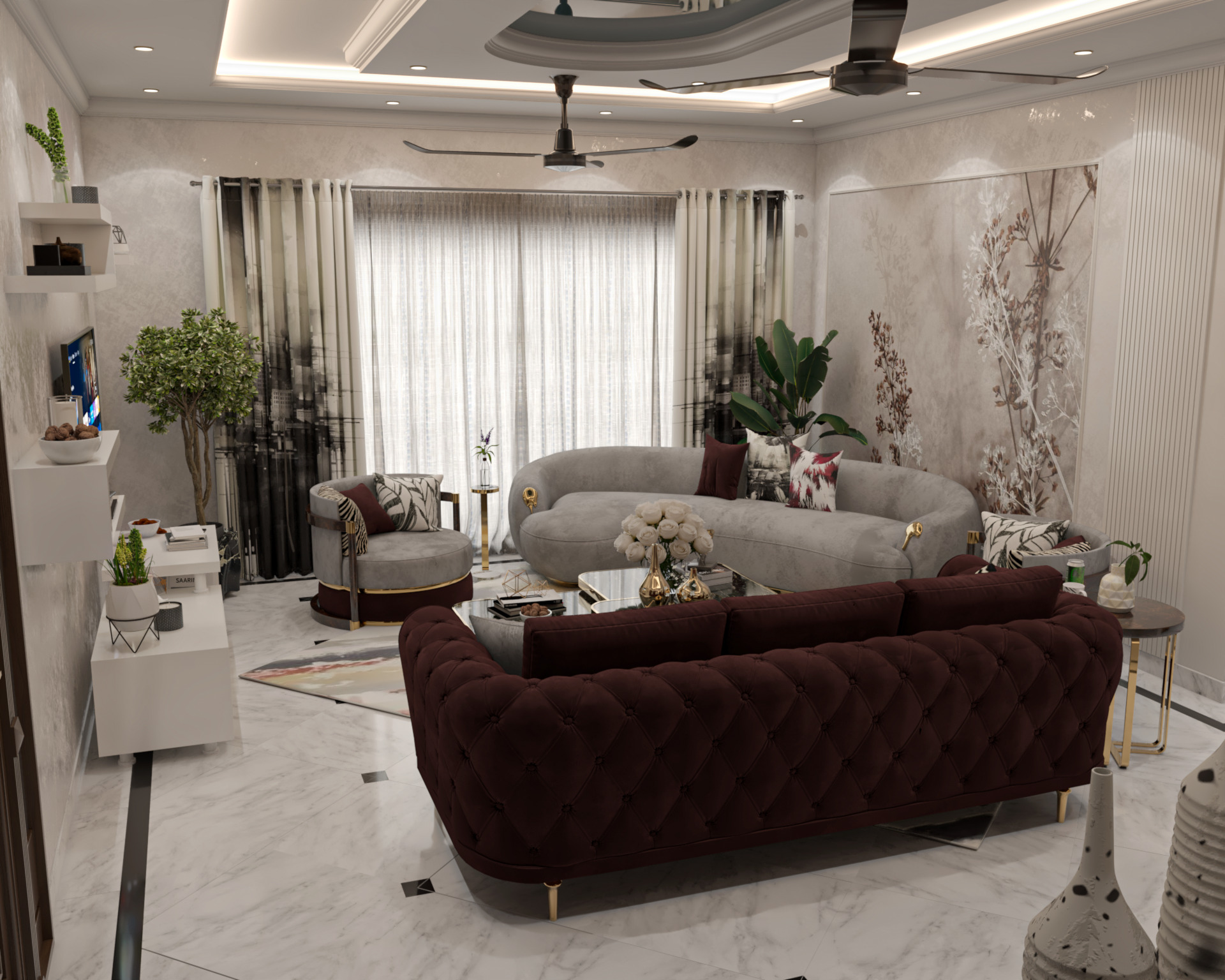 living room interior design in 3d model in sketchup  Low-poly 3D model_3