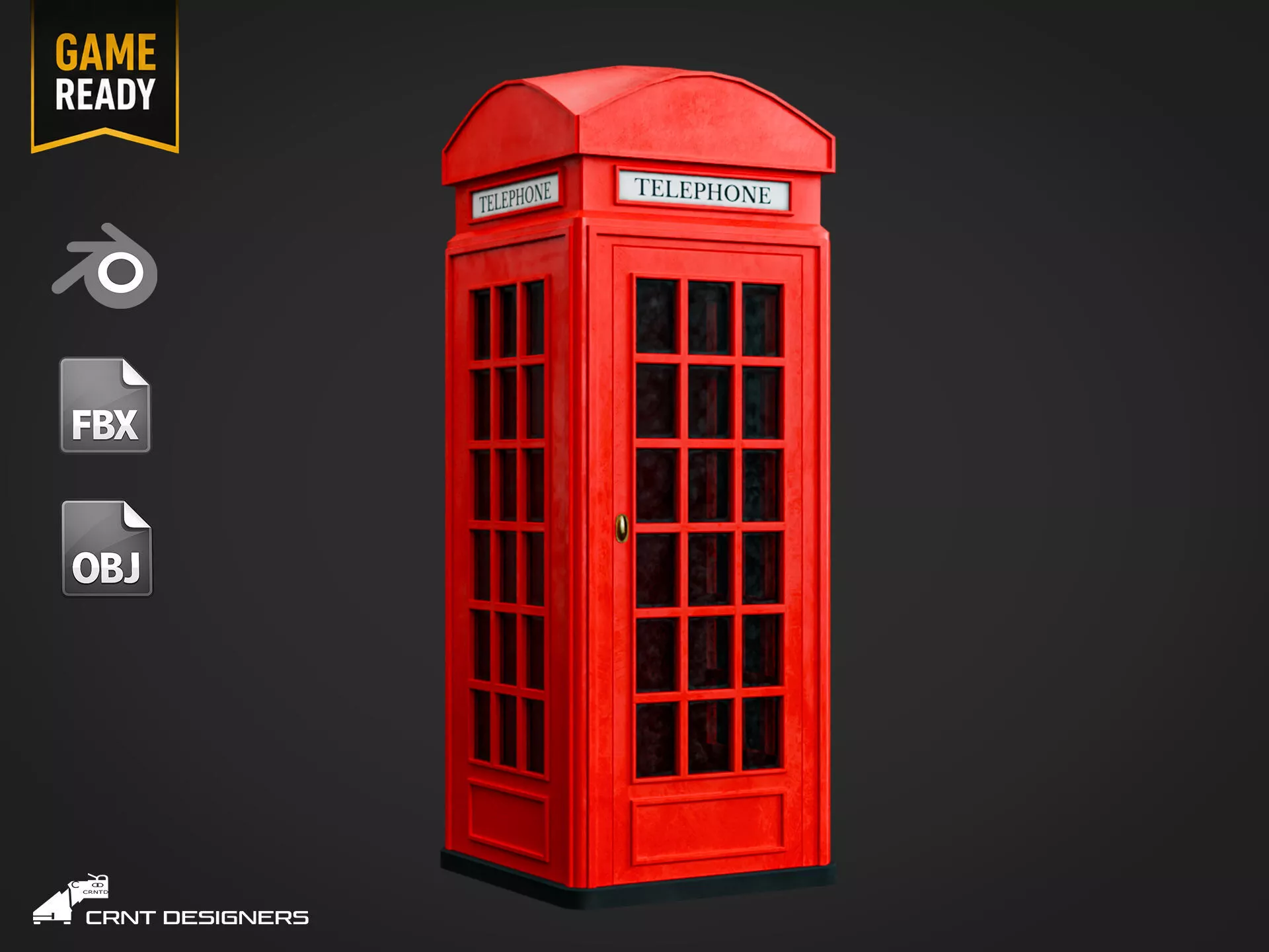 Telephone Booth Low-poly 3D model