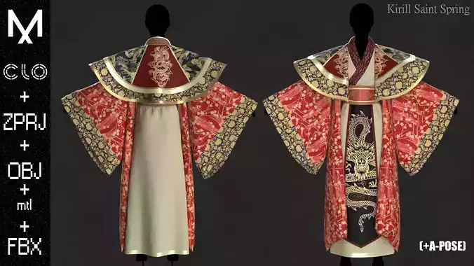 Chinese Folk Outfit  Marvelous designer Clo3d OBJ mtl FBX ZPRJ