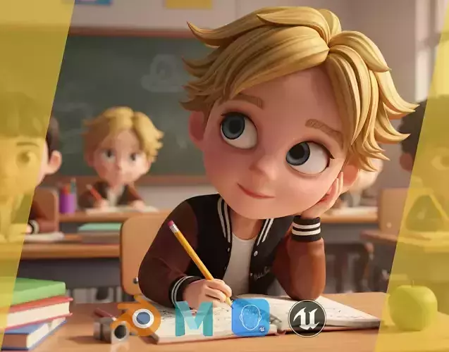 Blue eyes Stylized Toon 3D Boy Cartoon Character Rigged