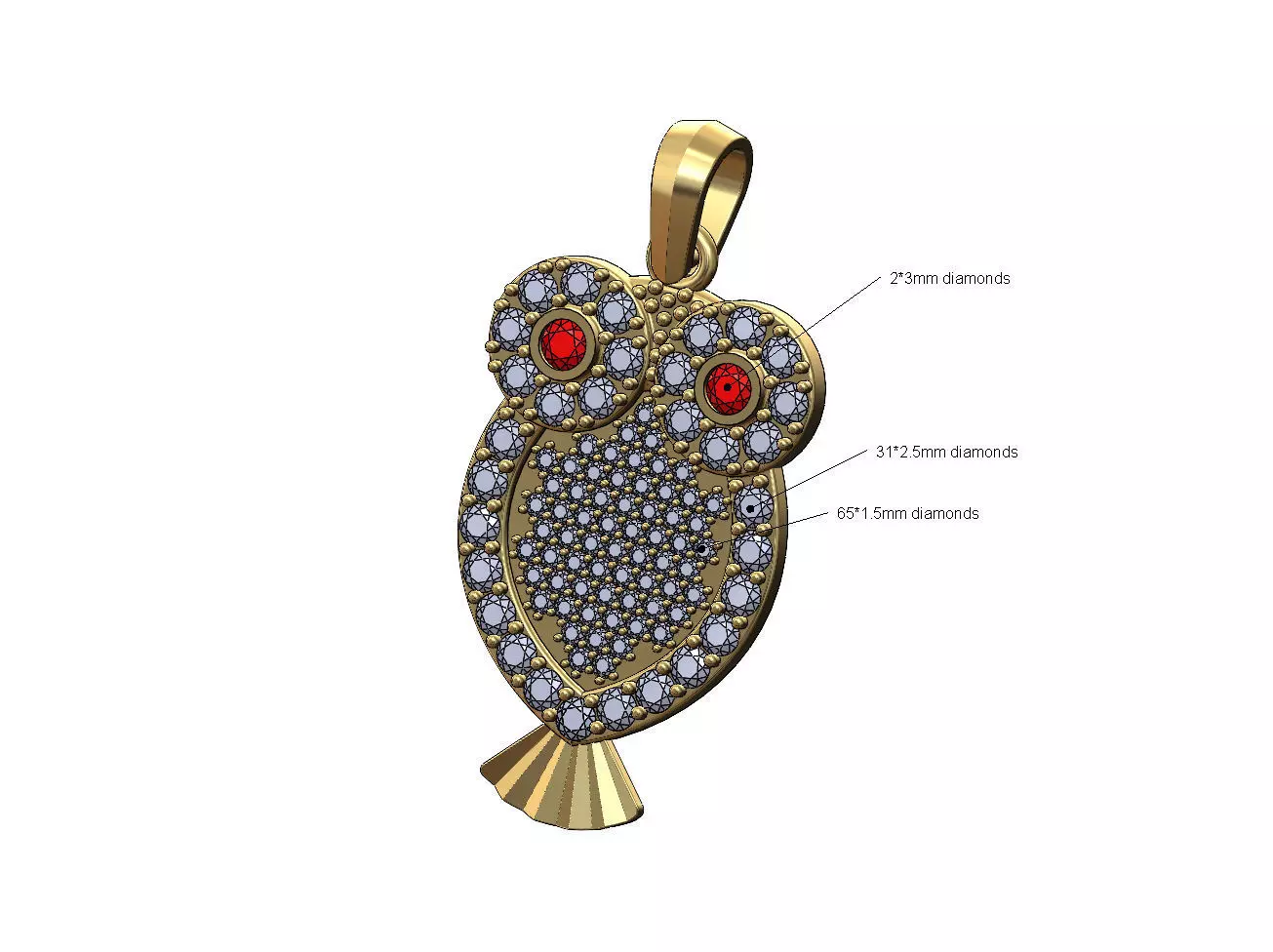 Iced diamond owl shape pendant charm 3D print model