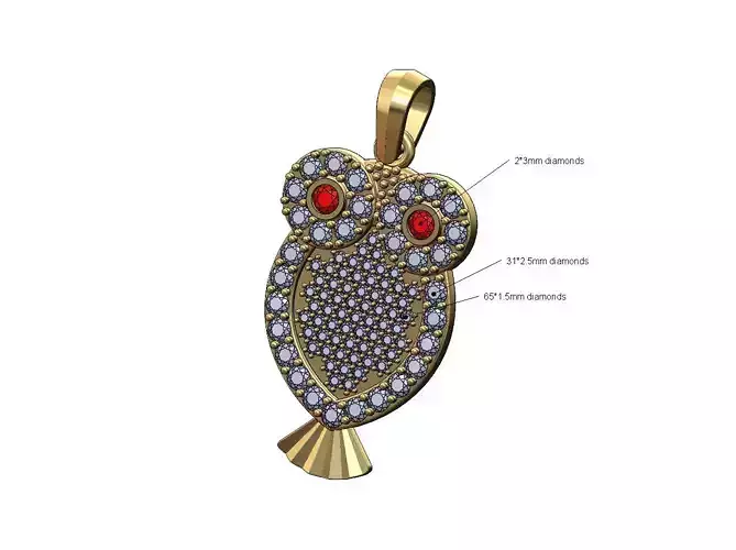 Iced diamond owl shape pendant charm
