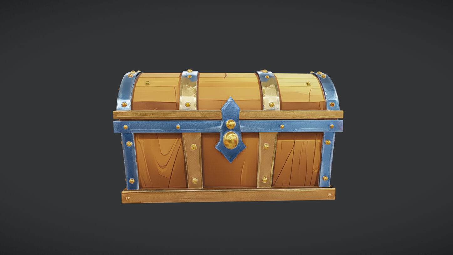 wooden treasure chest 3D model_1