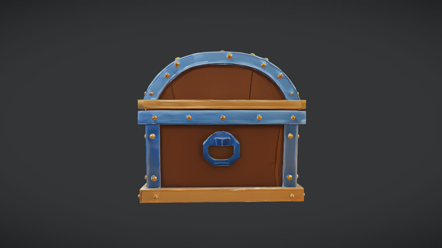 wooden treasure chest 3D model_3