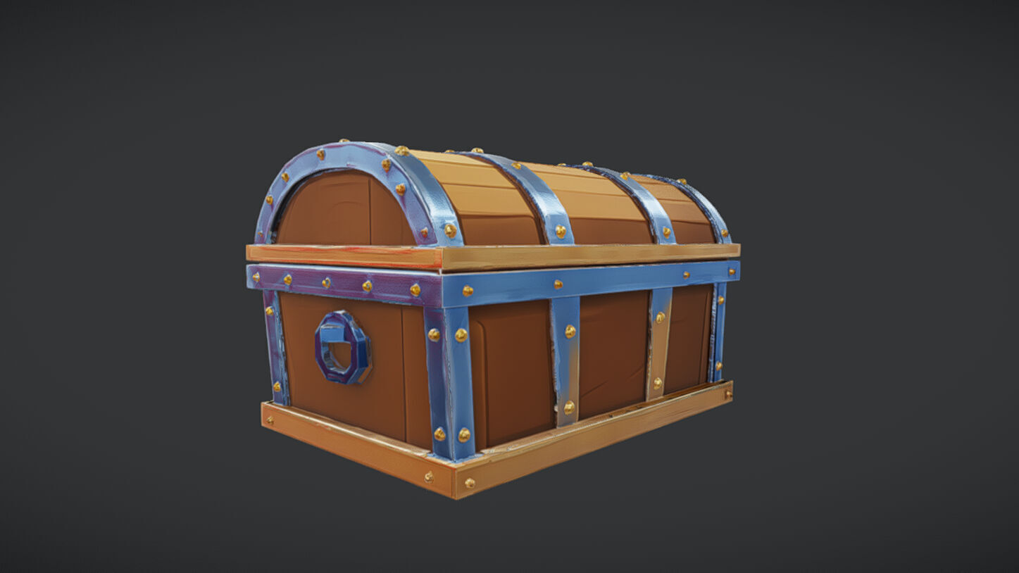 wooden treasure chest 3D model_5