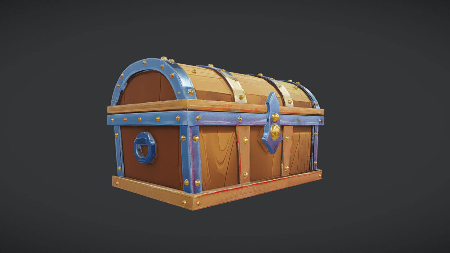 wooden treasure chest 3D model_2
