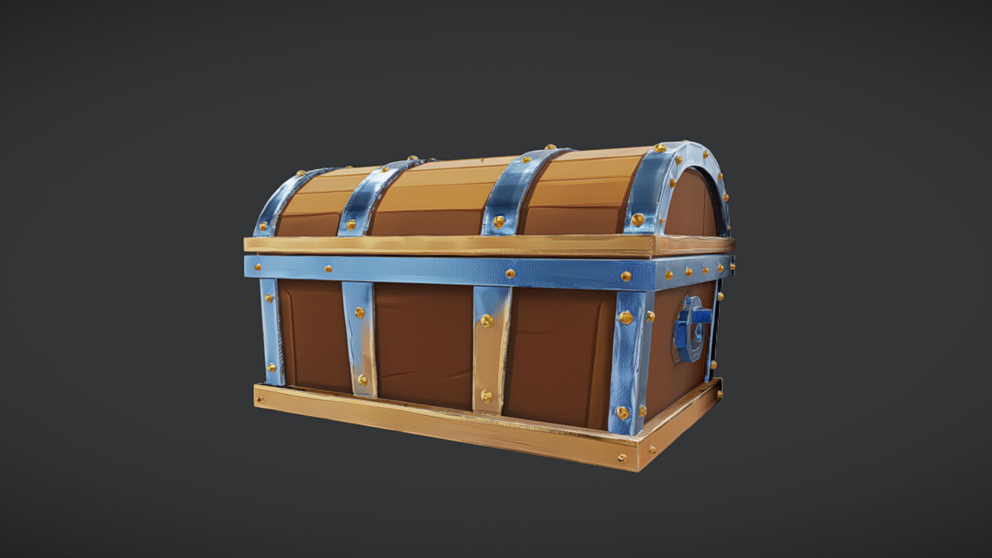 wooden treasure chest 3D model_4