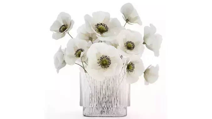 Beautiful Bouquet Of White Wild Flowers Vase Poppy 485 3D model