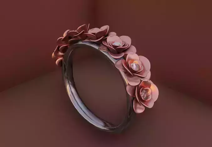 Ring Design with Rose Gold Floral Motif Elegant 3D Low-poly 3D model