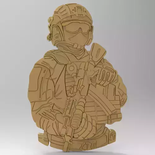 Soldier with Kalashnikov assault rifle for coins medals badges 3D print model