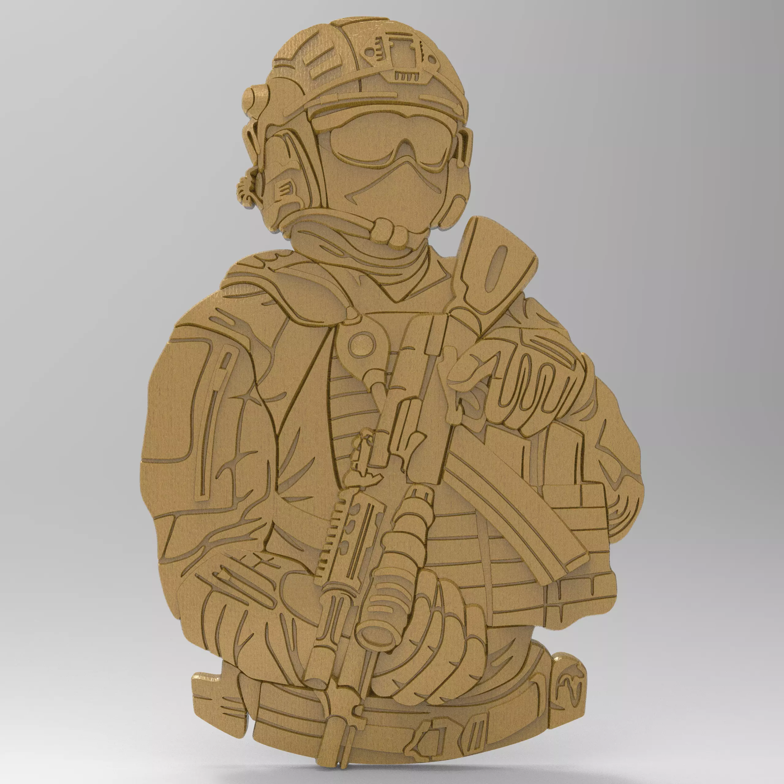 Soldier with Kalashnikov assault rifle for coins medals badges 3D print model