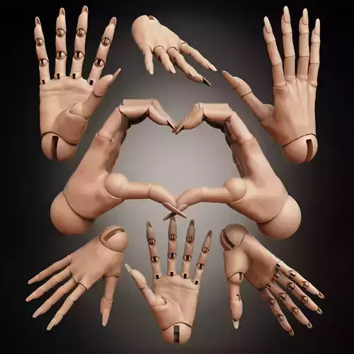 Articulated BJD Doll Hands STL Files