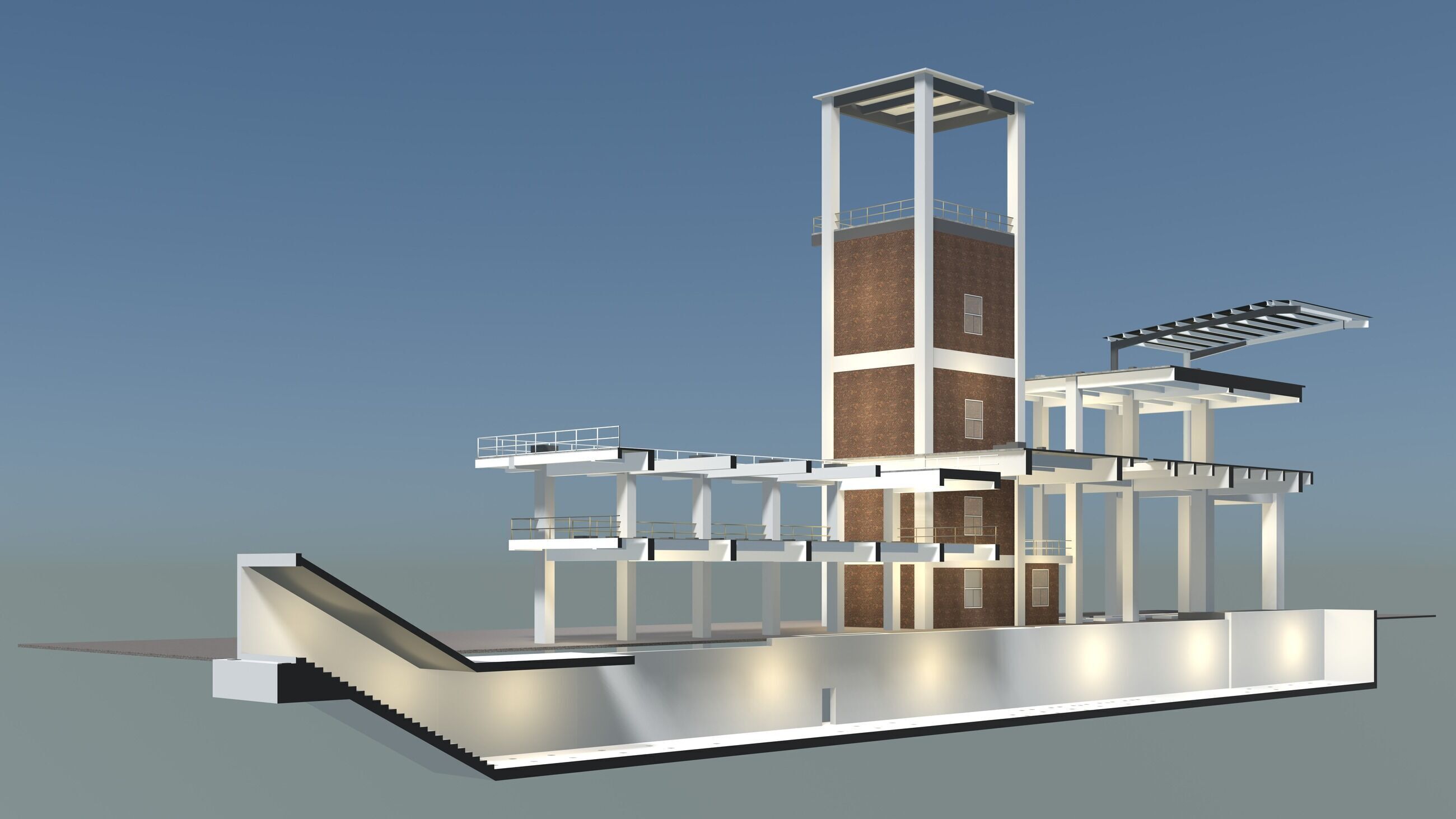 Industrial building in section cut 25i08 3D model_2