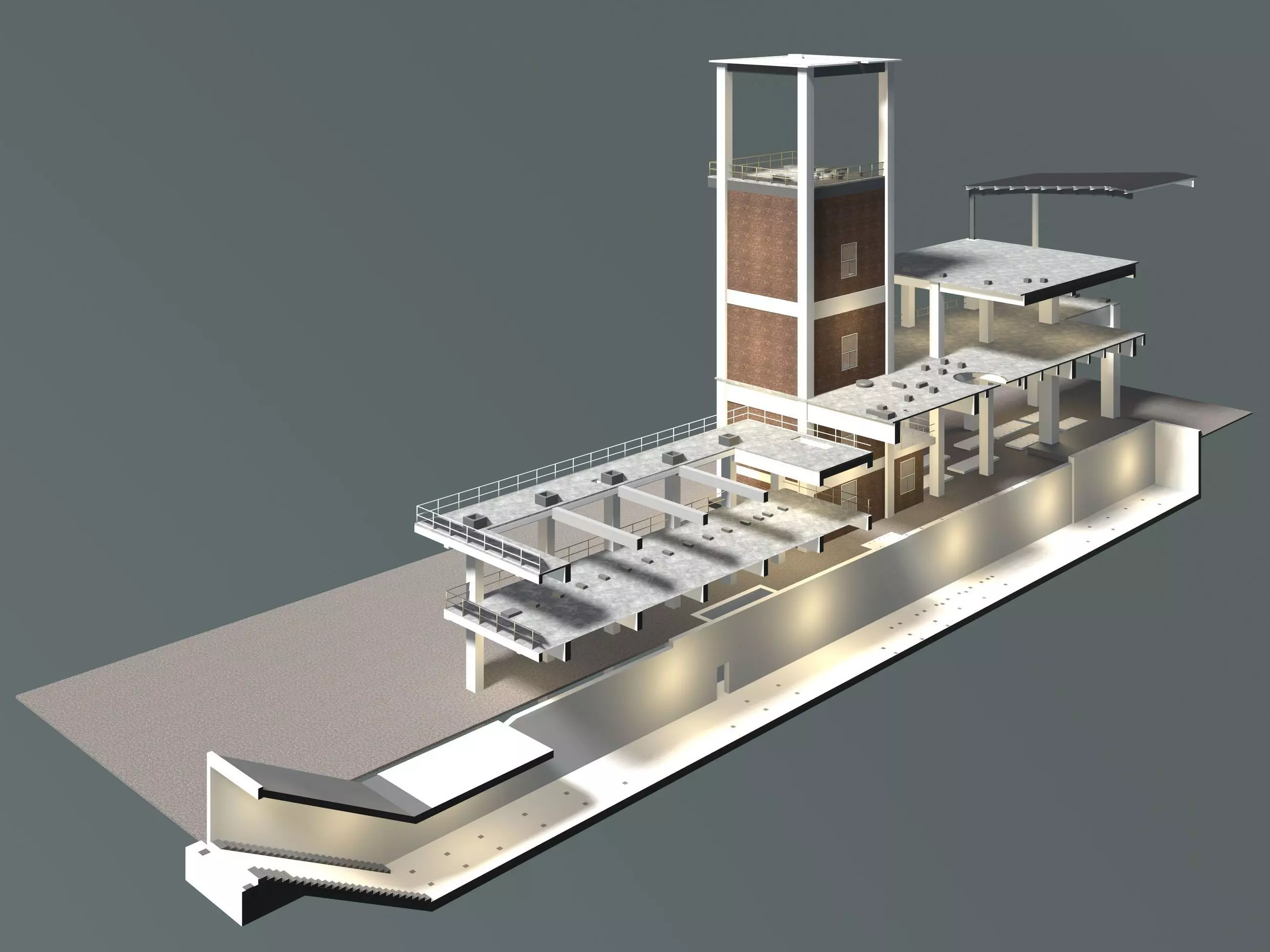Industrial building in section cut 25i08 3D model_0