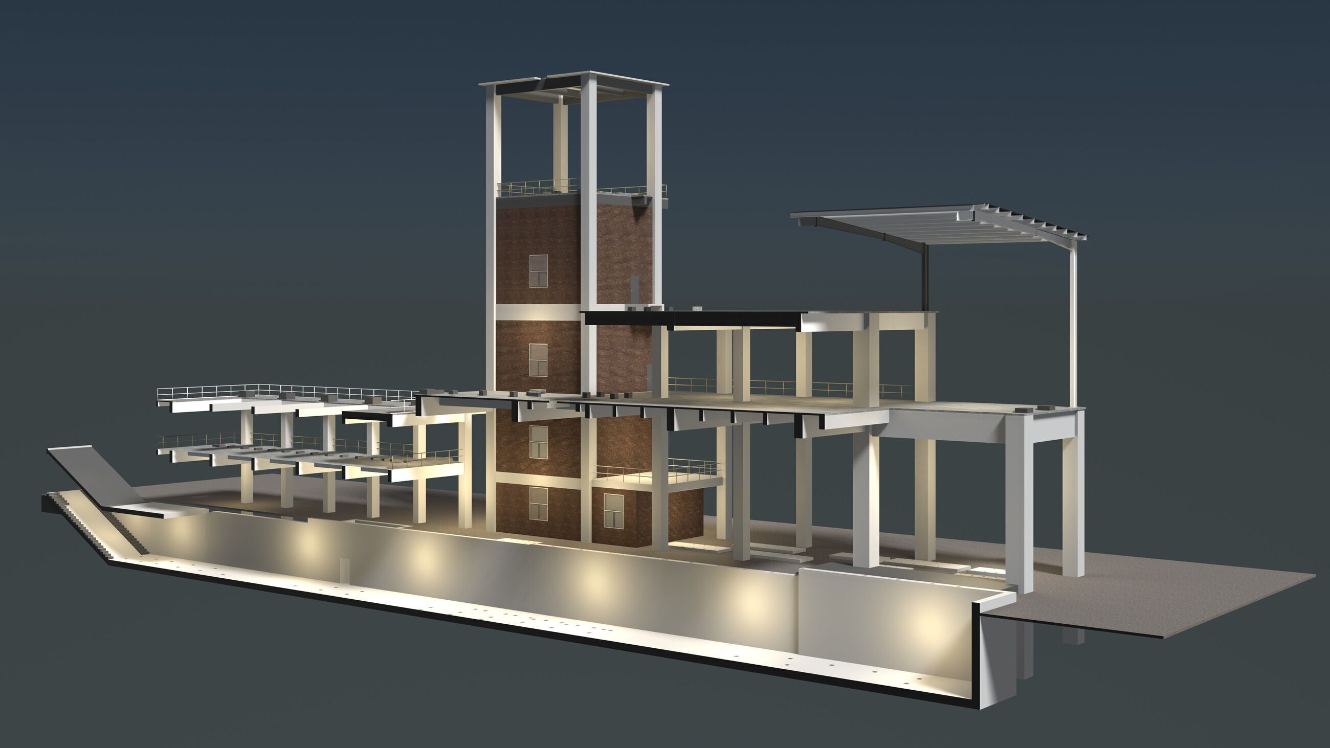 Industrial building in section cut 25i08 3D model_3