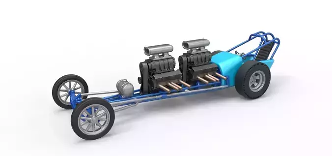 Front engine vintage dragster with 2 V8 Version 2 Scale 1 to 25