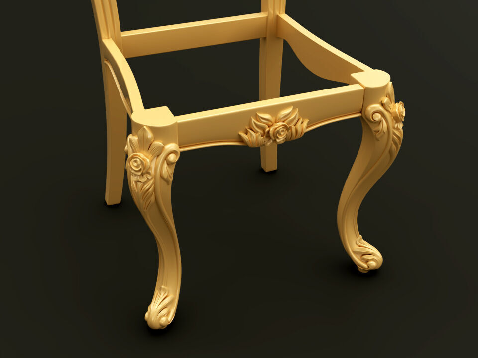Classic Baroque Style Wooden Chair Base for CNC 3D model_7